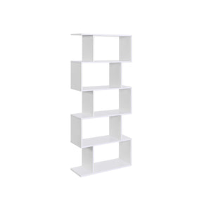 Wooden Bookcase, 5-Tier Display Shelf and Room Divider, Freestanding Decorative Storage Shelving Bookshelf, White ULBC62WT
