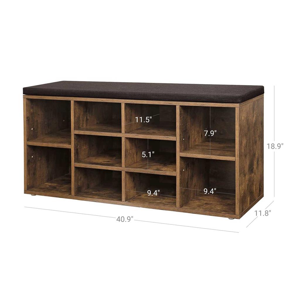 Cubbie Shoe Cabinet Storage Bench with Cushion | Adjustable Shelves