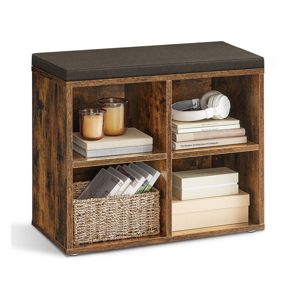 Rustic Brown Shoe Storage Bench with Four Compartments