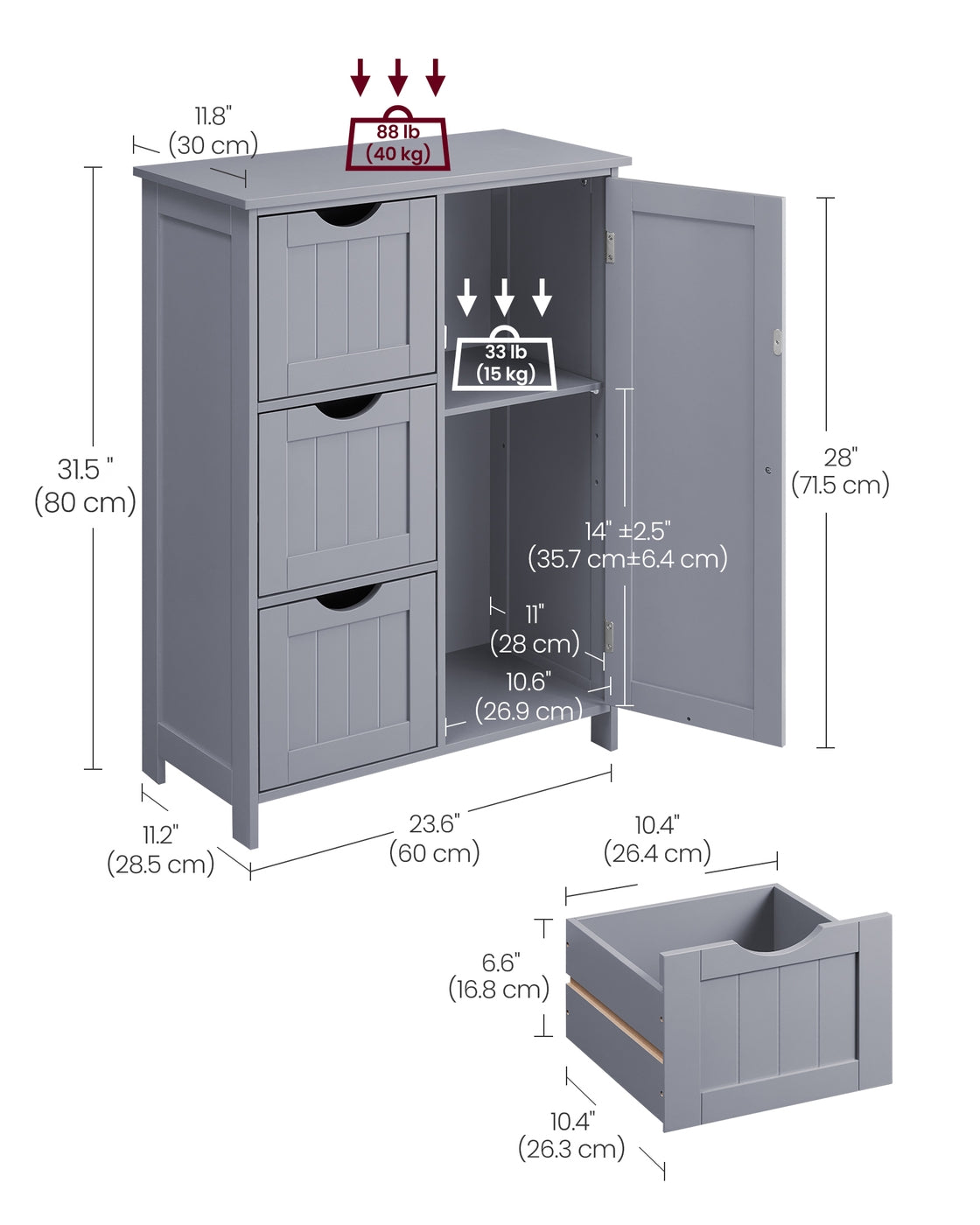Bathroom Floor Storage Cabinet, Freestanding Bathroom Storage Unit with 3 Drawers - image 9