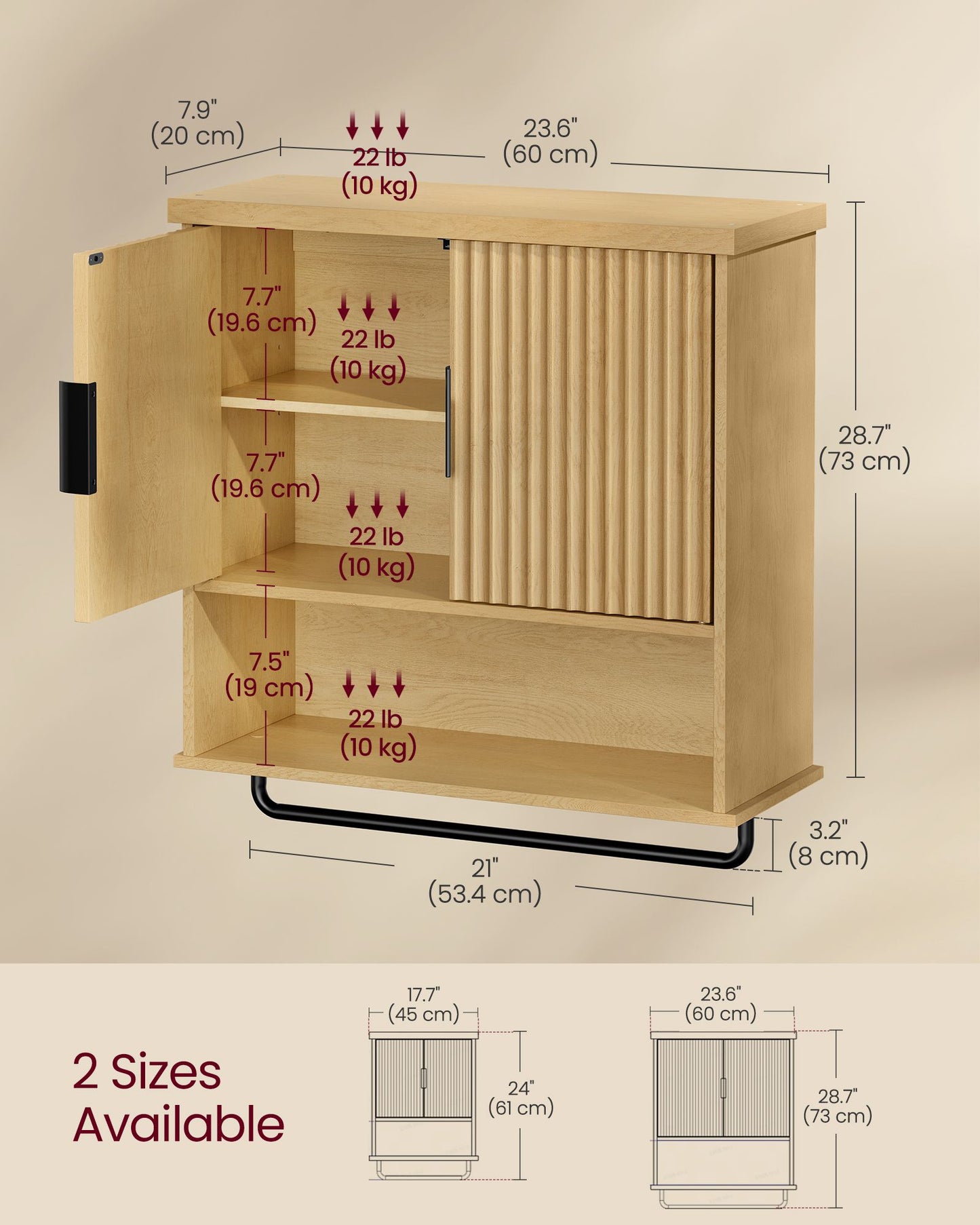 MAXE Collection - Bathroom Cabinet Wall Mounted, Over Toilet Hanging Cabinet