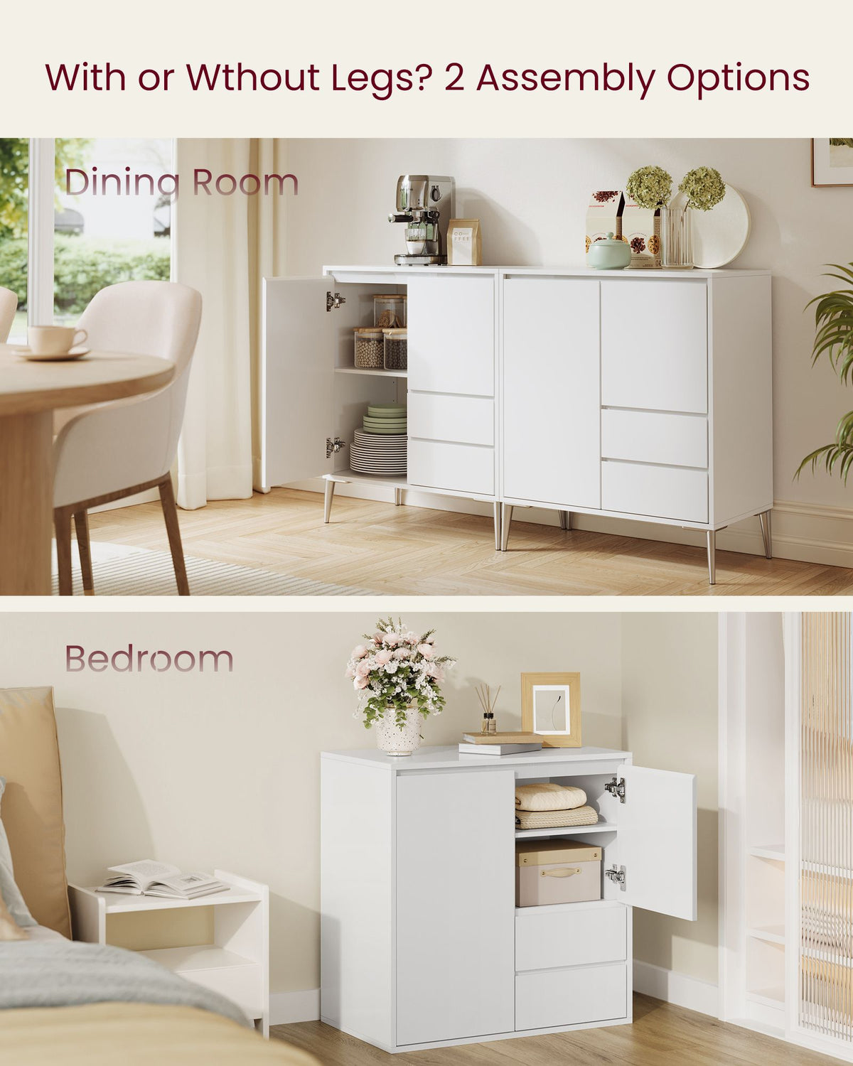 Sideboard, Buffet Cabinet with 2 Drawers, 2 Compartments with Doors and Height Adjustable Shelves