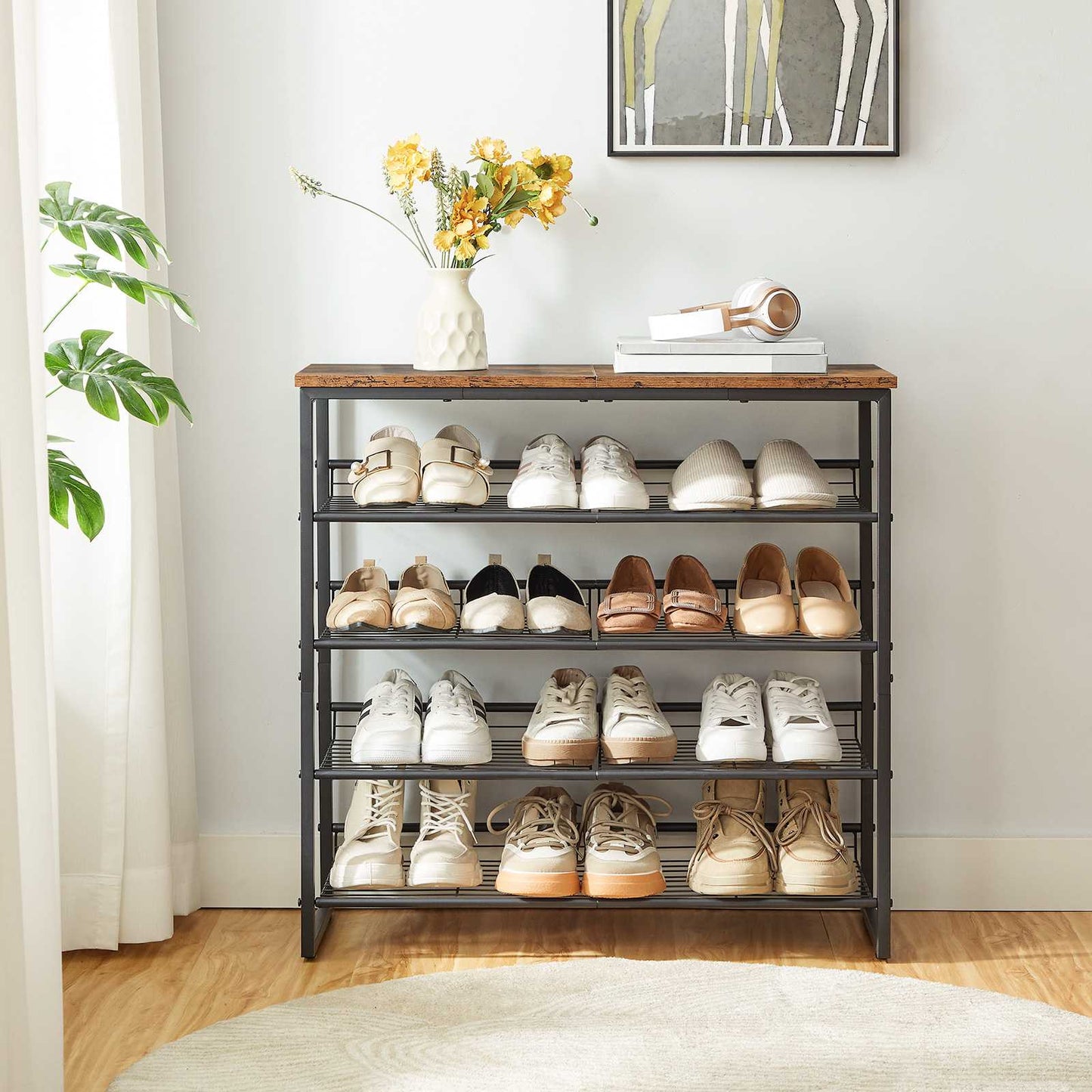 Shoe Rack - Rustic Brown & Black