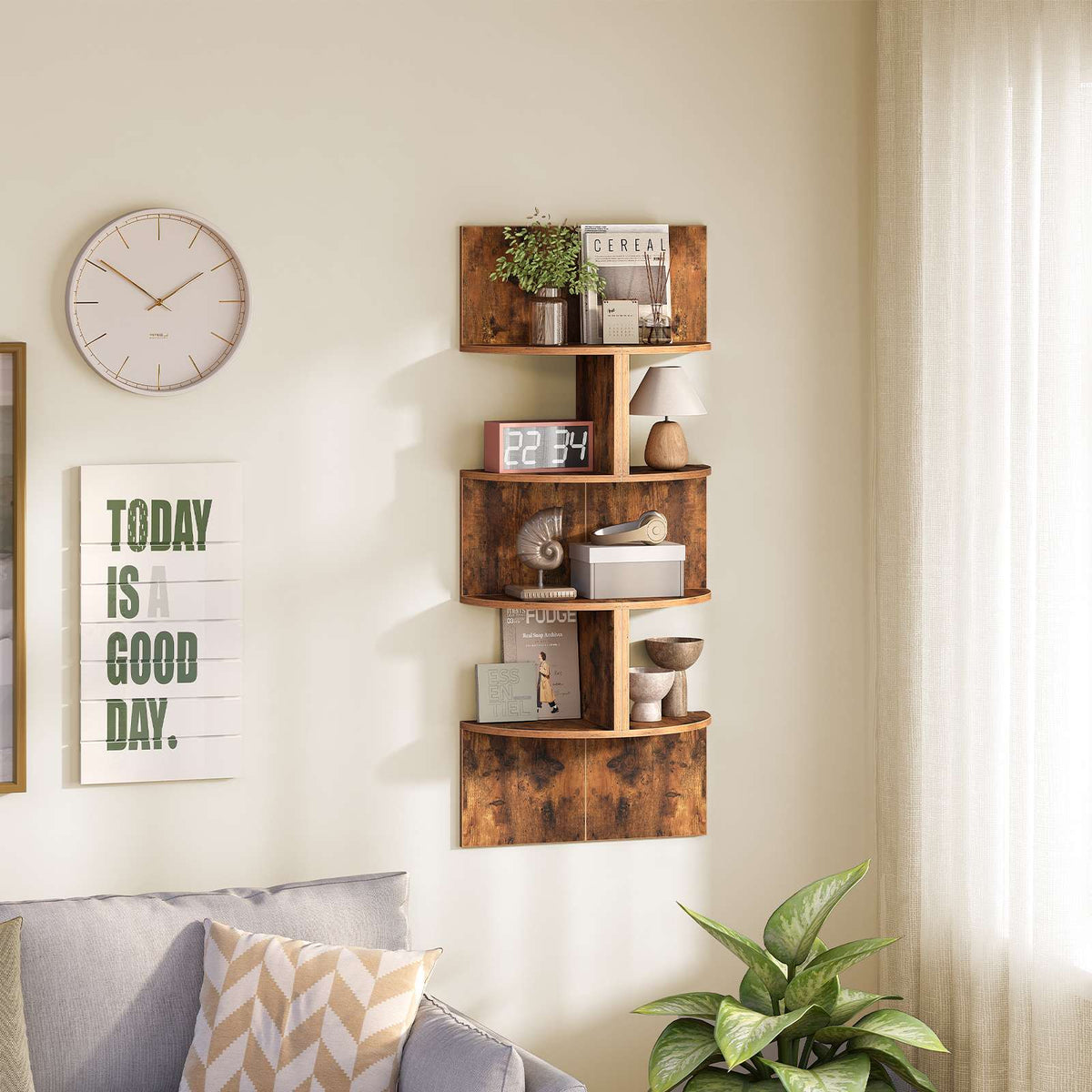 Corner Shelf Wall-Mounted - Rustic Brown