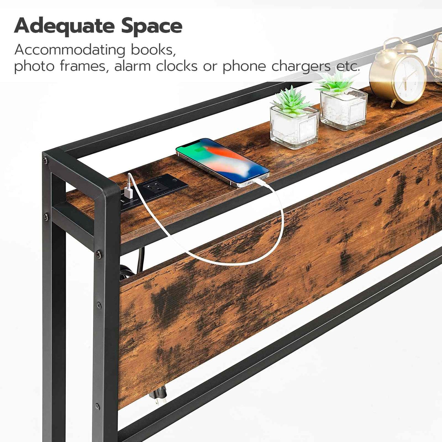 Queen Size Storage Rack - Rustic Brown & Black