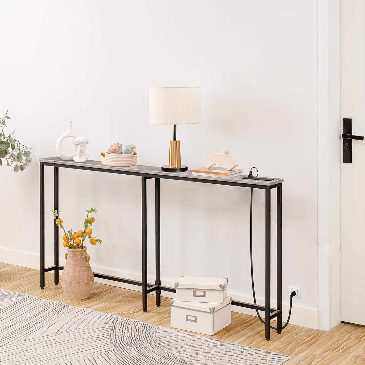 Console Table Charging Station - Greige & Black