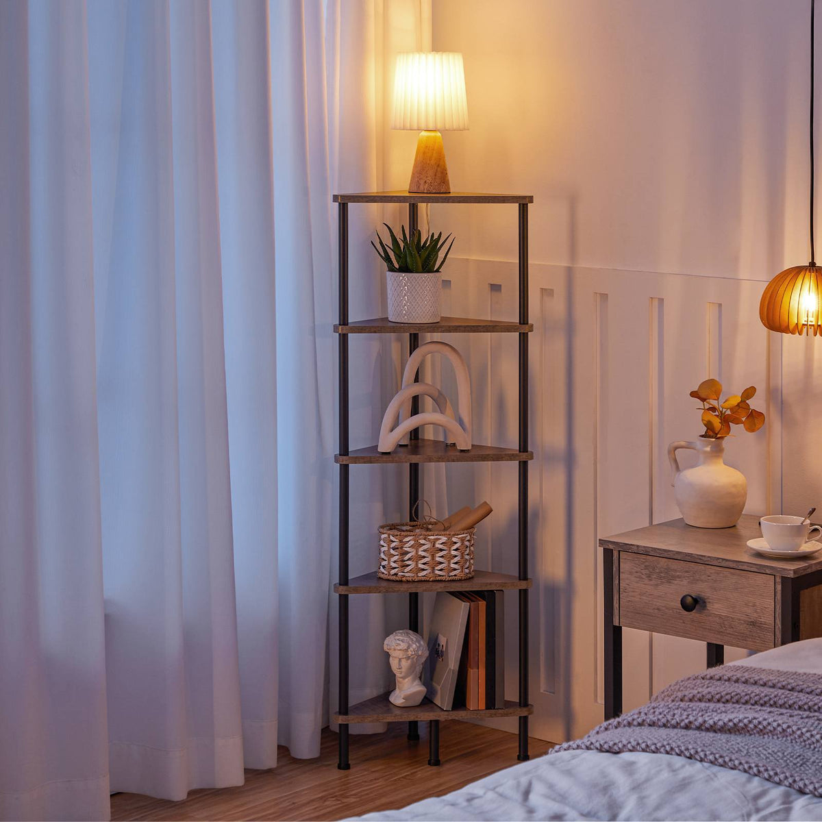 corner shelf - greige & black