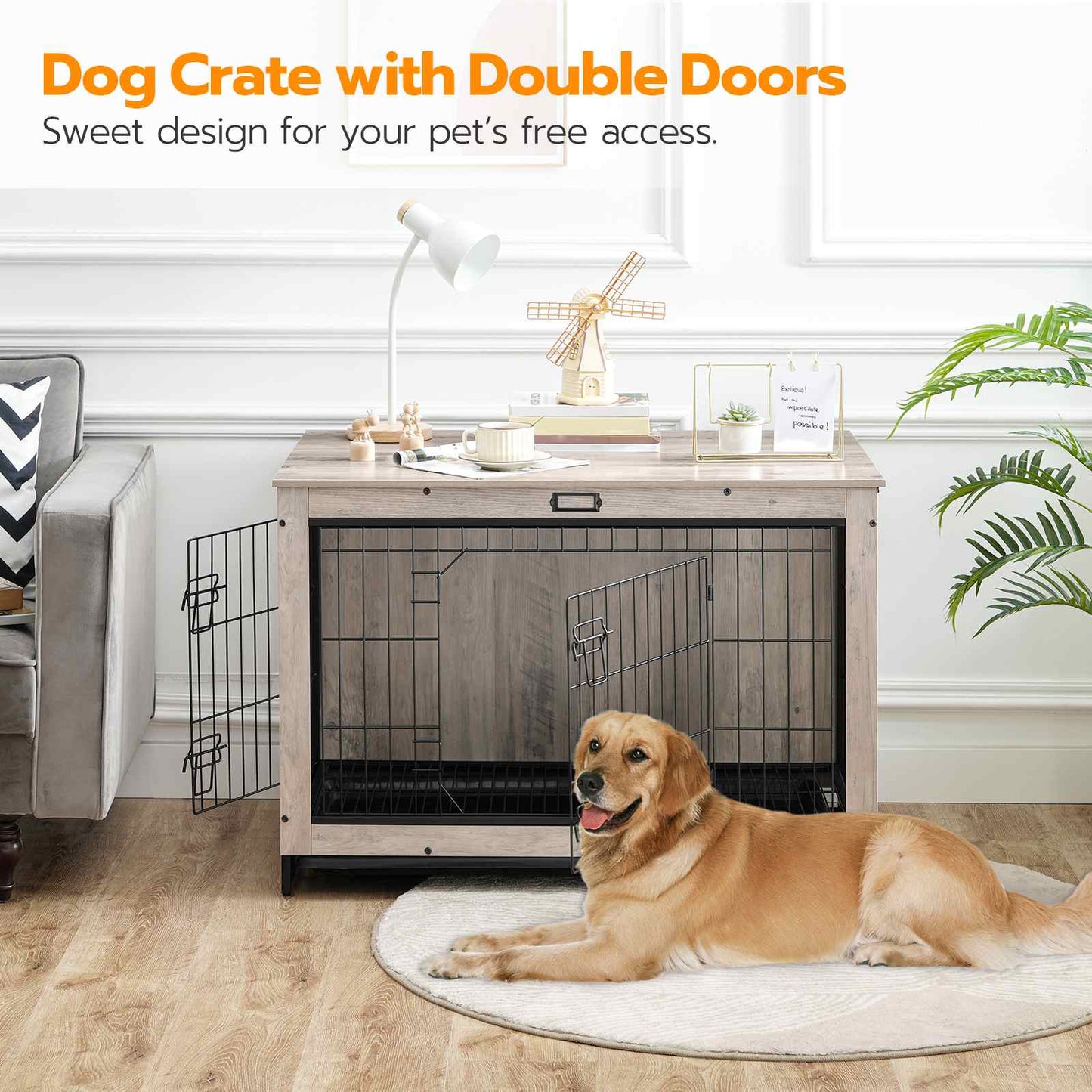 dog crate furniture - grey