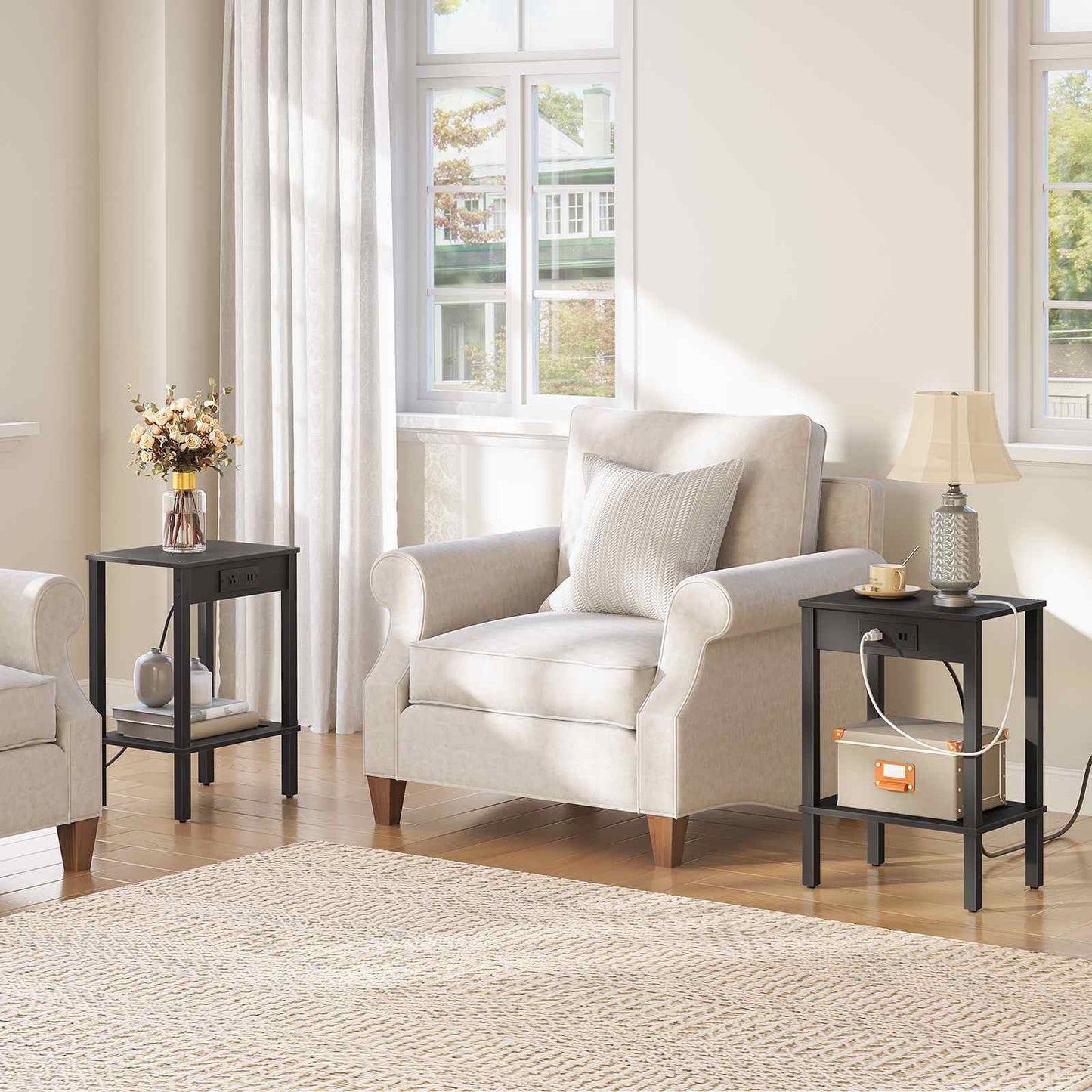 Side Table with Charging Station - Black