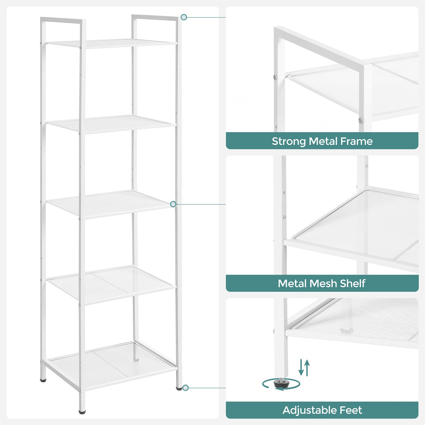 5-Tier Steel Storage Rack — White