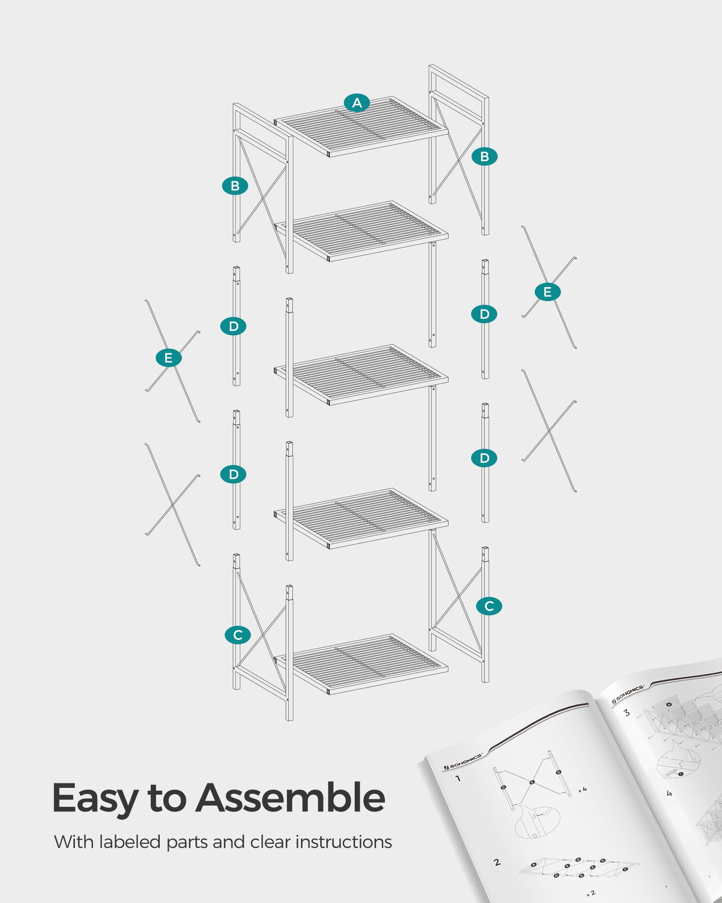 5-Tier Metal Storage Rack with X Side Frames - HWLEXTRA