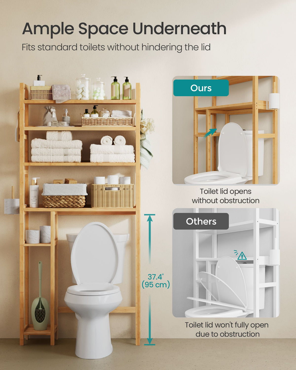 Over the Toilet Storage Shelf with Toilet Paper Holder