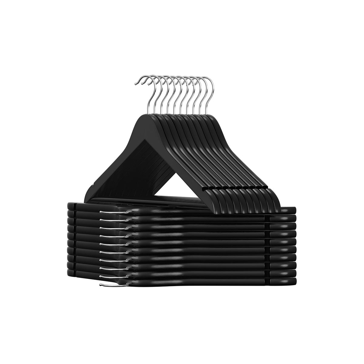 Hangers, 20 Pack Selected Solid Wooden Hangers with Smooth Finish and Human Shoulder Design, Black - HWLEXTRA