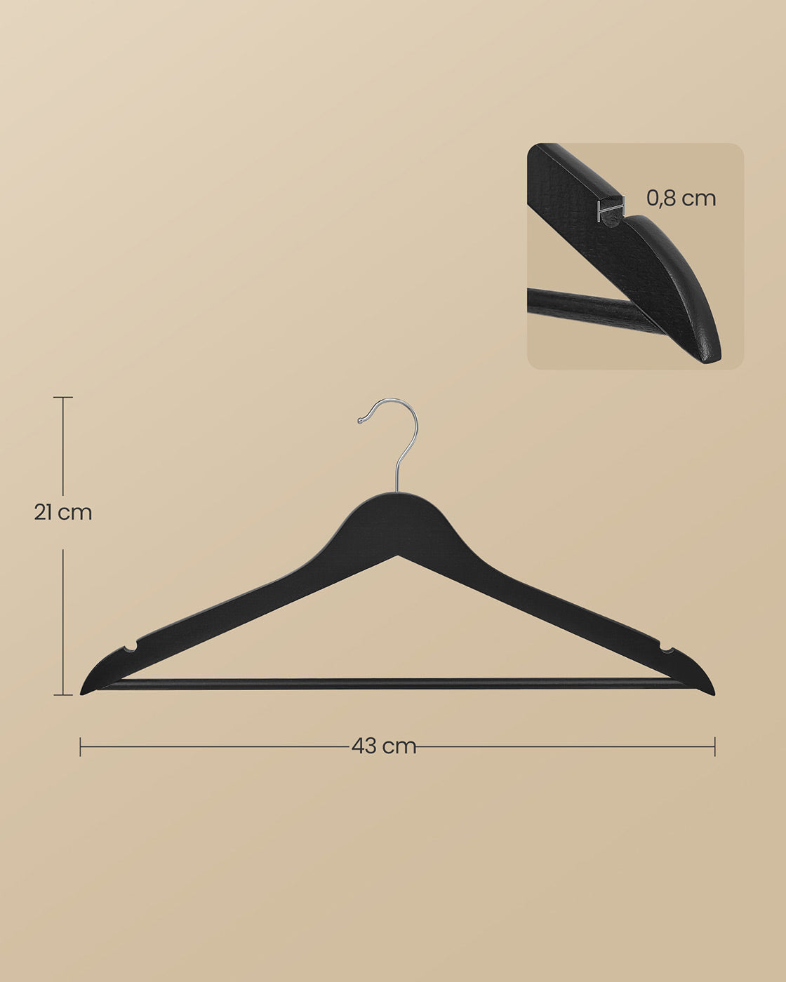 Wooden Hangers Pack of 20 Pants Bar 360° Swivel Hooks Ink Black