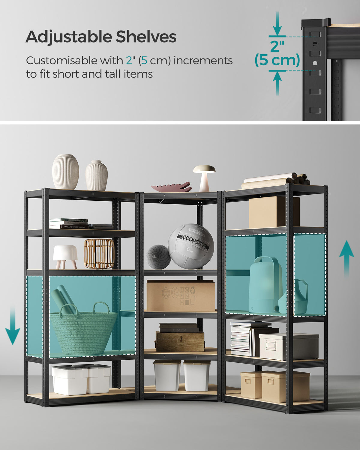 5-Tier Corner Shelf 180 cm Wide Ink Black and Natural Beige - image 9