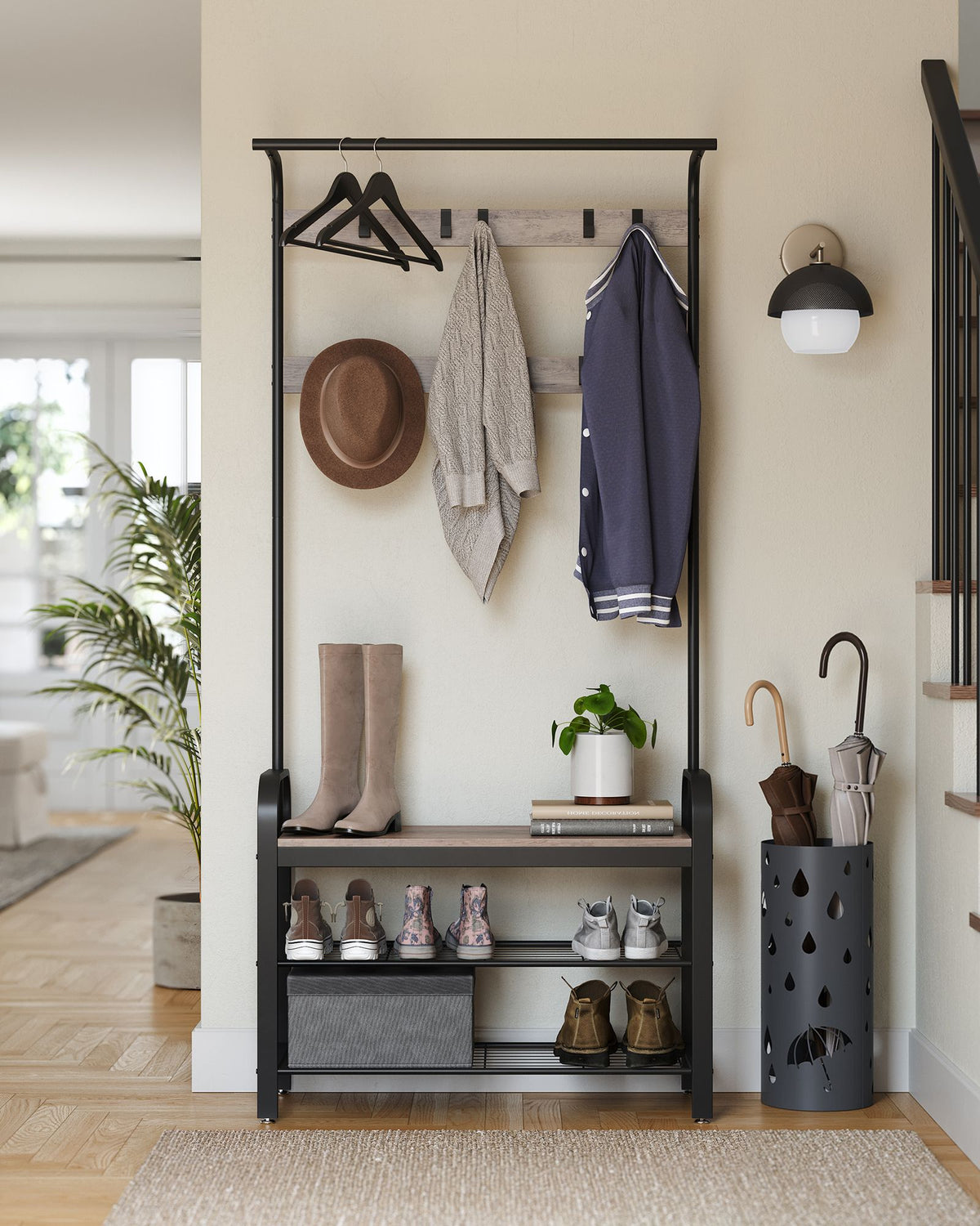 Coat Rack with Shoe Bench for Entryway