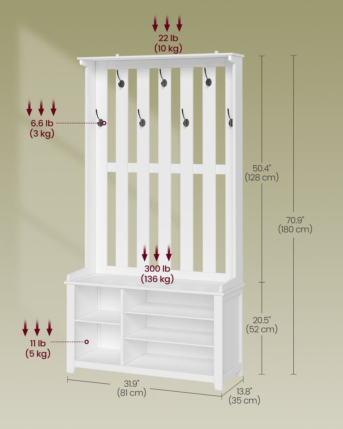 Hall Tree with Bench and Shoe Storage