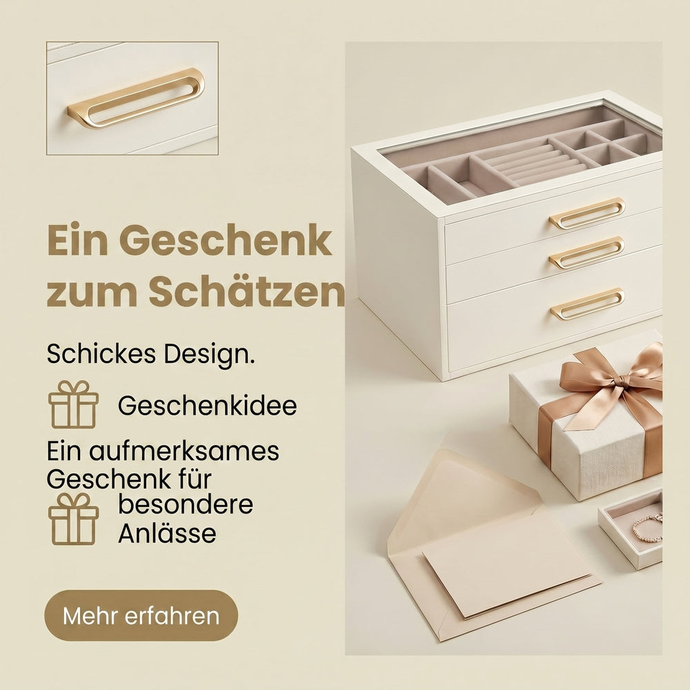 3-Tier Jewellery Box with Glass Lid — White and Beige