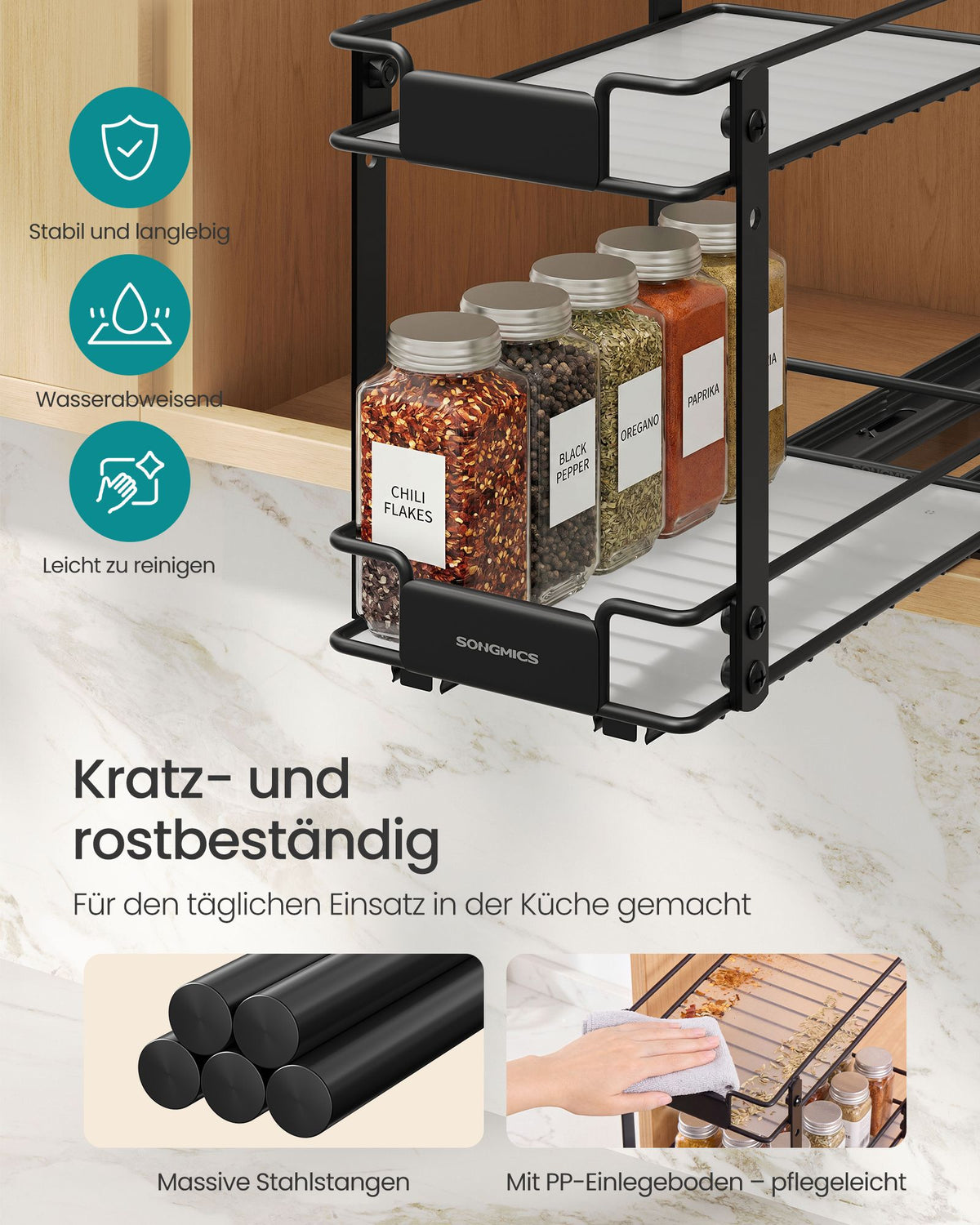 Black 2-Tier Pull-Out Spice Rack