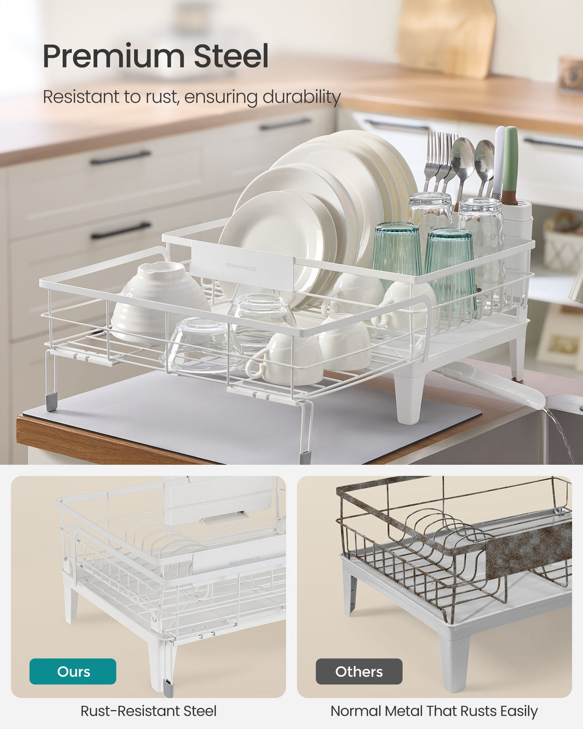 Geschirrständer mit ausziehbarer Abtropfschale, Abtropfgestell, 360° drehbar