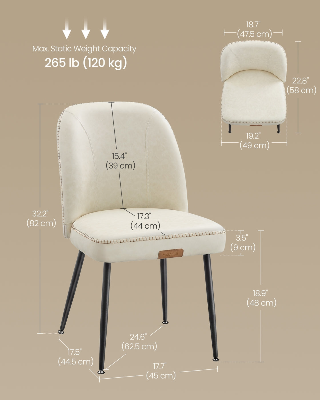 Synthetic leather dining chair with storage pocket