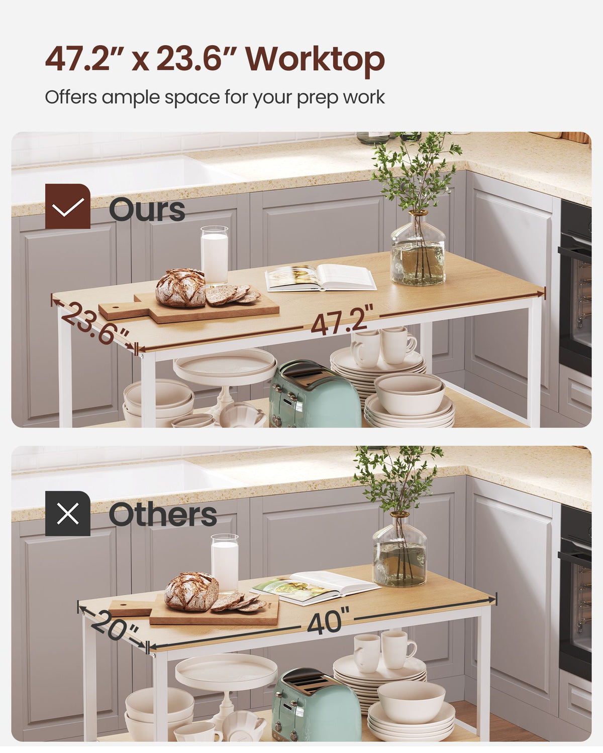 Kitchen Island with 3 Shelves