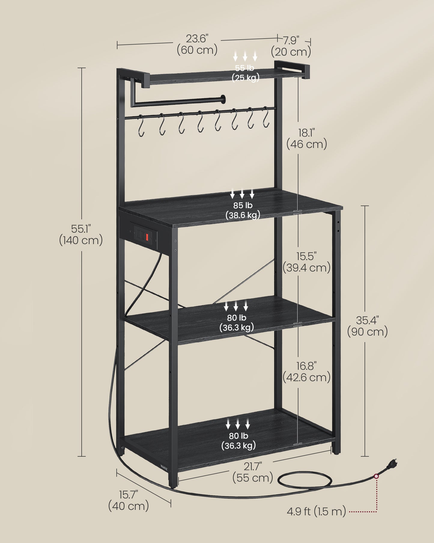 BARNET Collection - Kitchen Bakers Rack with Power Outlet - image 5