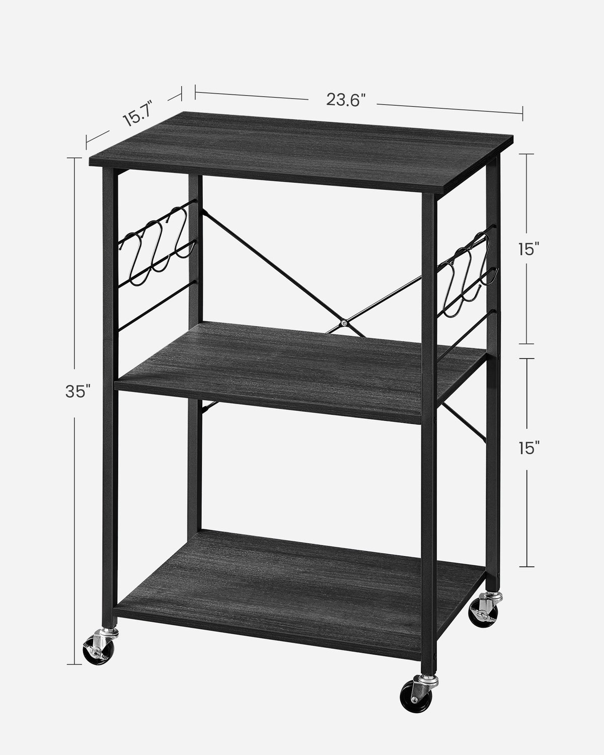 MARTHA Shelf With Wheels, Kitchen Cart, Bar Cart, Rustic Brown