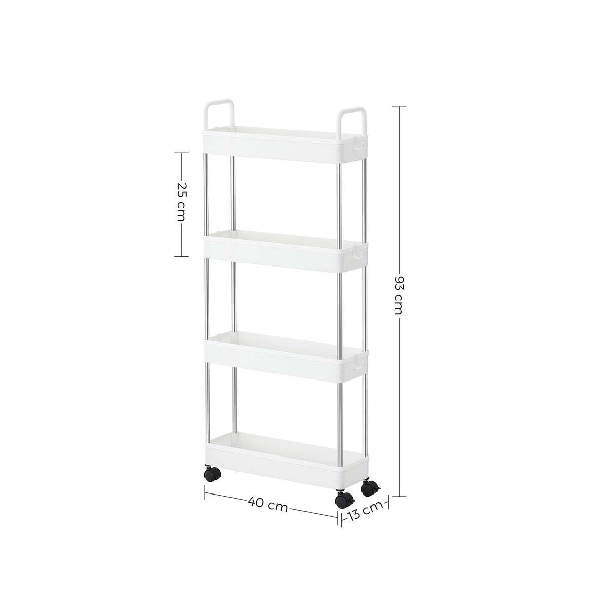 White Narrow Storage Cart with 4 Baskets & Handle - image 8
