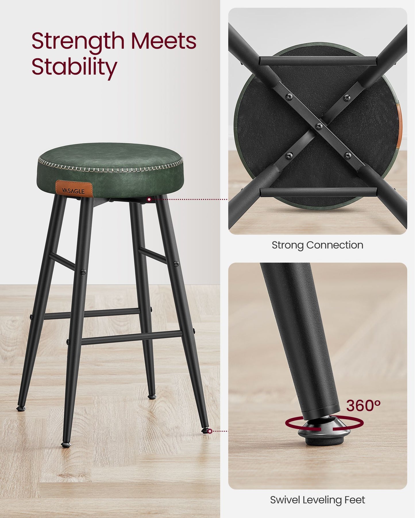 EKHO Collection - Counter Stools Set of 2, Forest Green