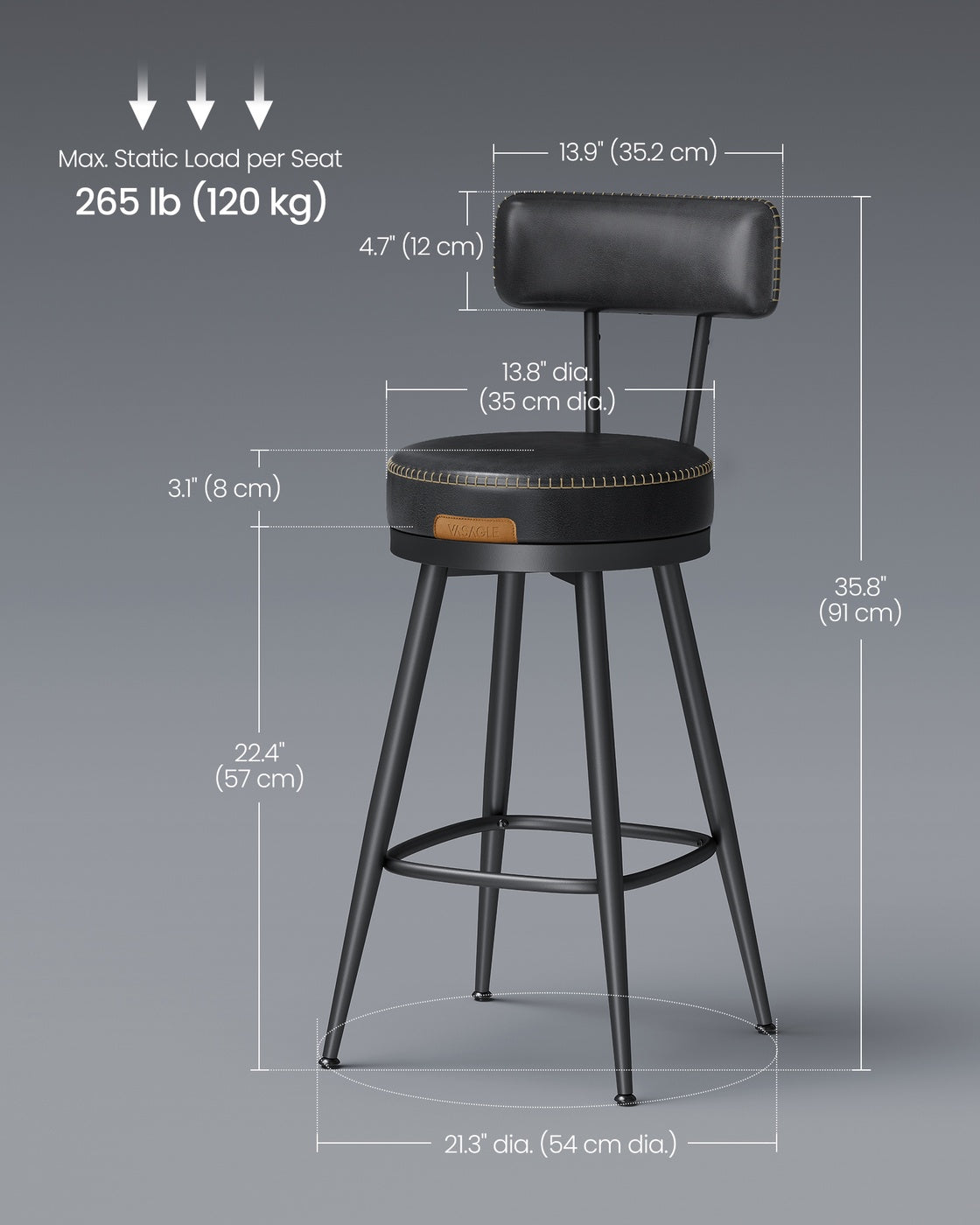 EKHO Collection - Bar Stools Set of 2, 25.6-Inch Tall