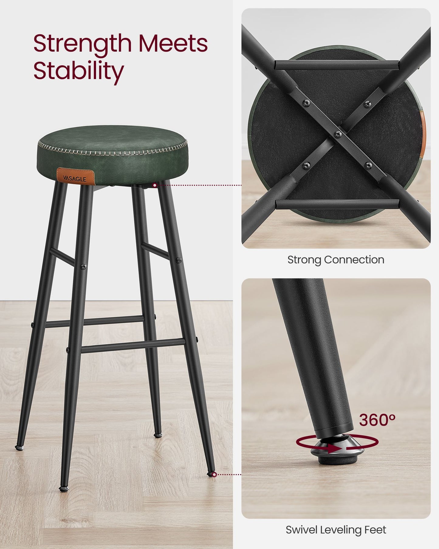 EKHO Collection - Bar Stools Set of 2, Forest Green
