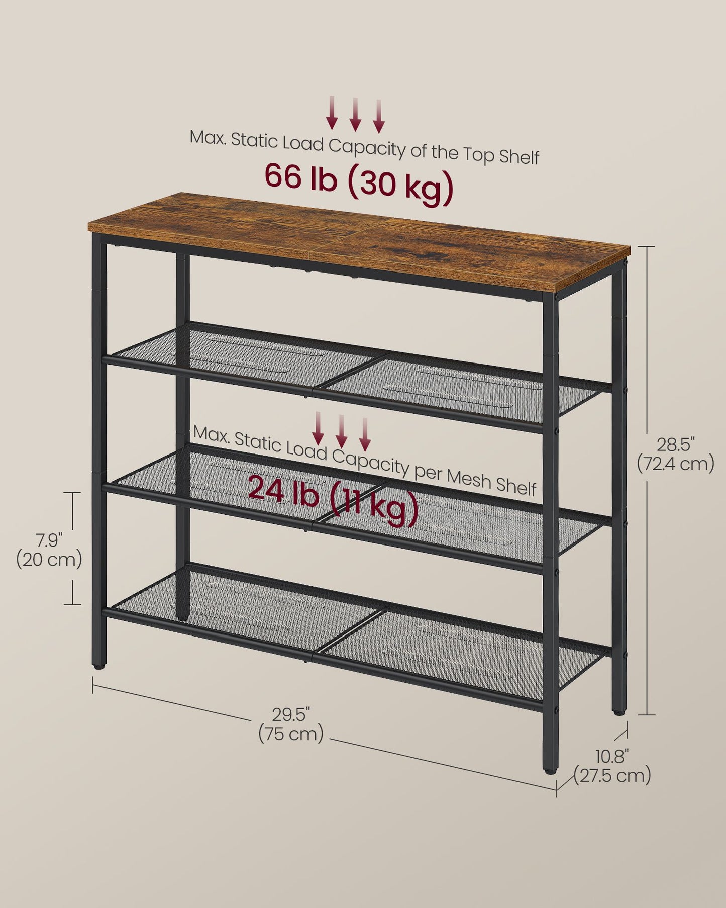 Large shoe rack with metal mesh shelves for entryway - image 4