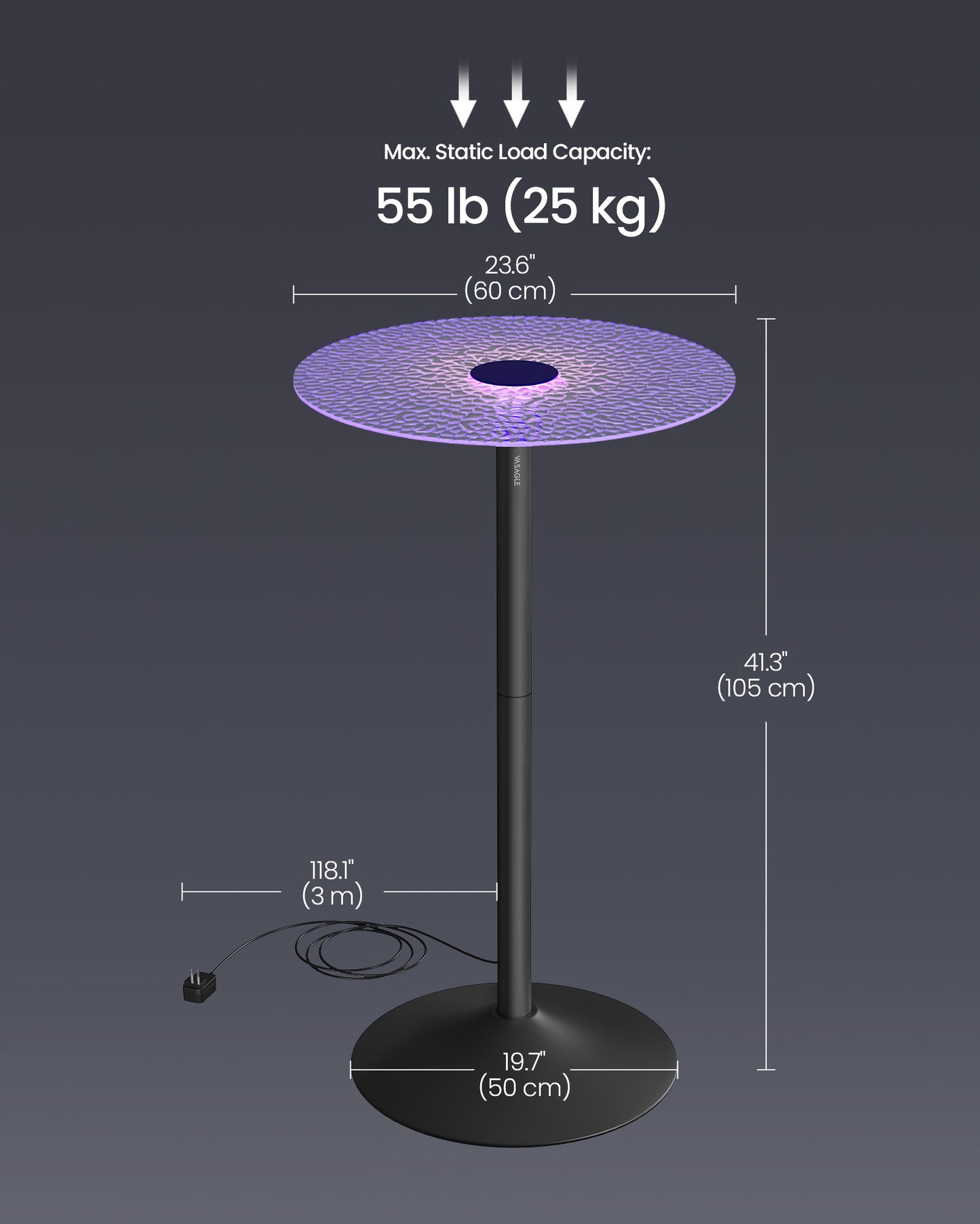 Round Cocktail Table with Multi-Colored Lights and Glass Top