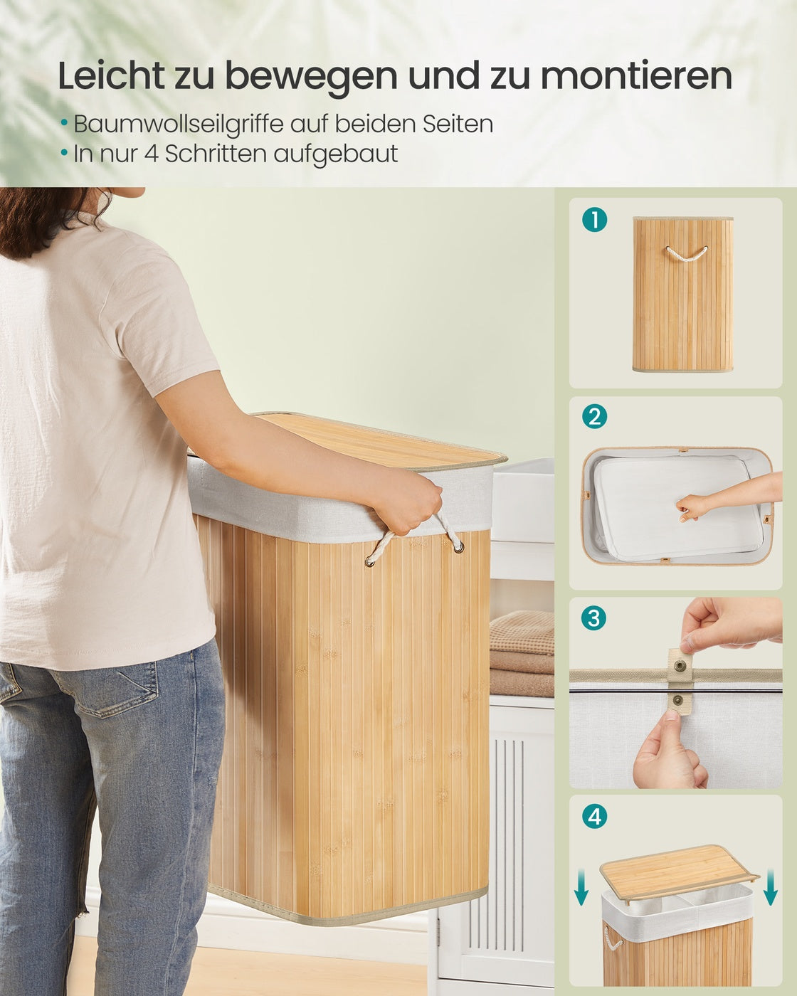 Laundry Basket 100 L Foldable Removable and Machine Washable Liner Bag Natural