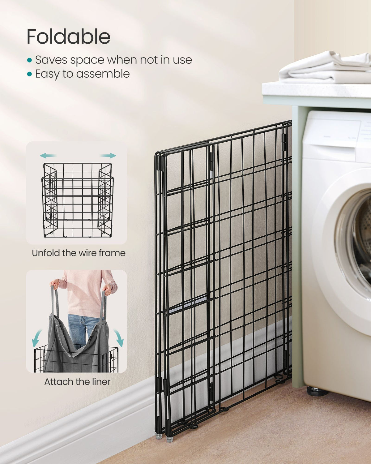 Laundry Hamper with Metal Wire Frame, 34.3 Gal. (130L)