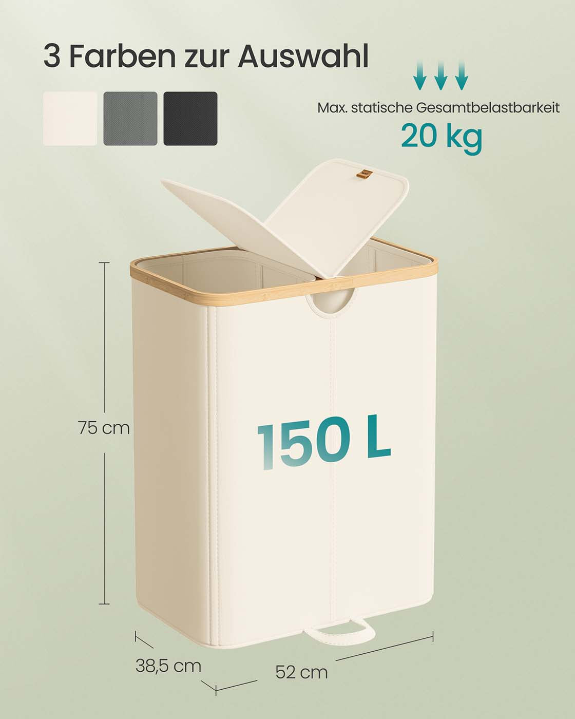 Laundry Basket with 2 Compartments, Laundry Basket, 150 L, Sorter with Lid, Removable Clothes Bags