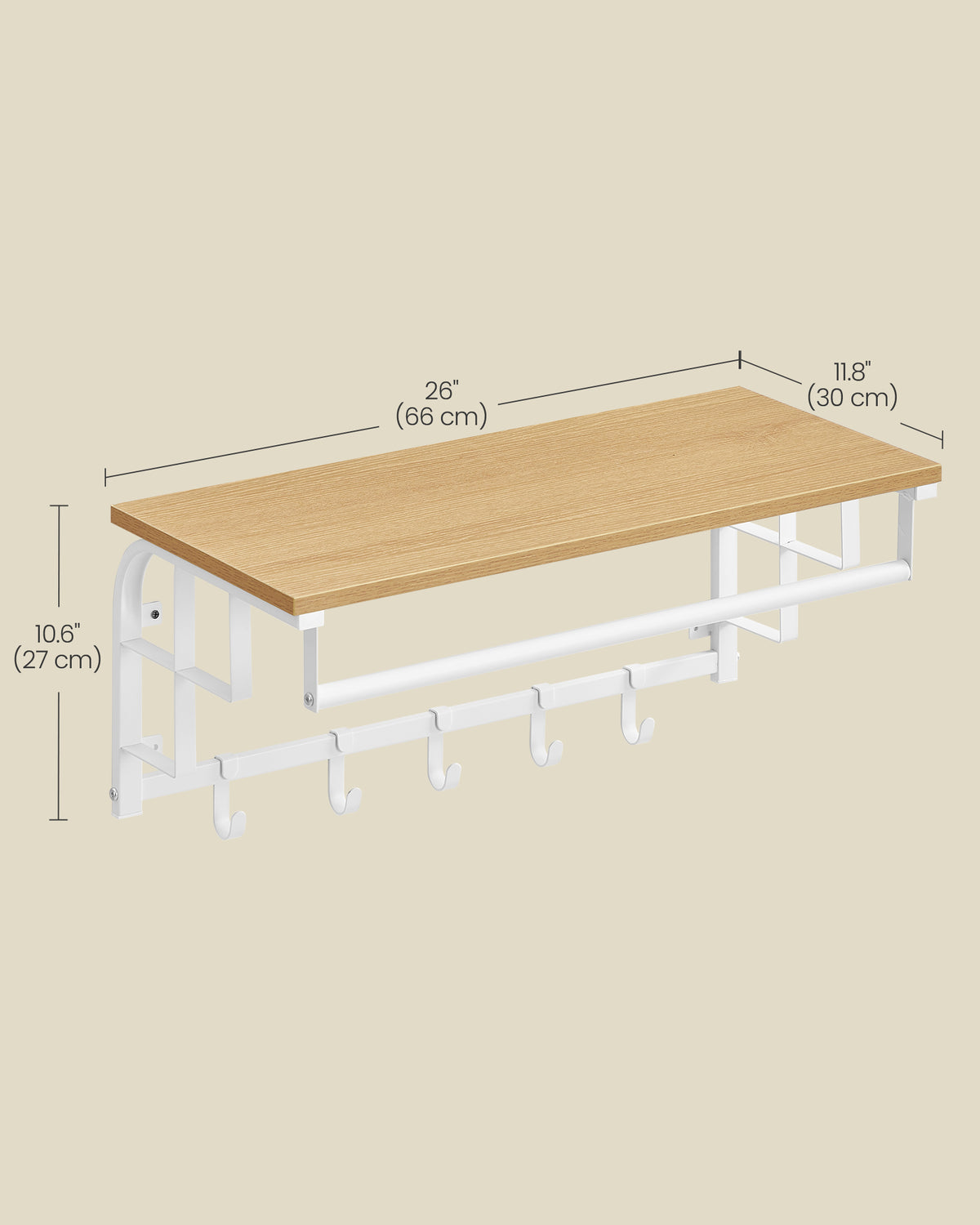 Coat Rack Wall-Mounted with 5 Hooks Golden Oak and Cloud White - image 6