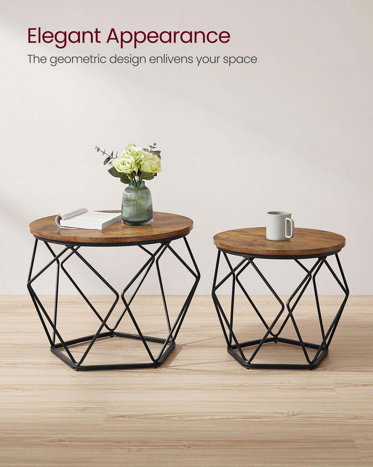 Round Coffee Table with Steel Frame Set of 2