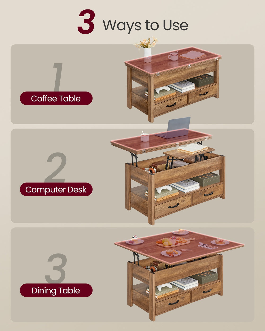 Lift Top Coffee Table, Center Table with Storage