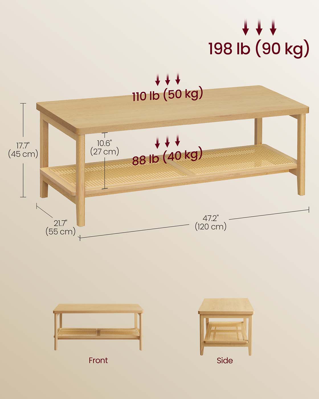2-Tier Coffee Table for Living Room, Rectangular Living Room Table