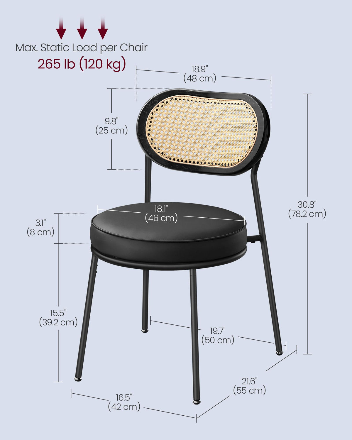 Dining Chairs, Set of 2 Accent Chair, Ink Black