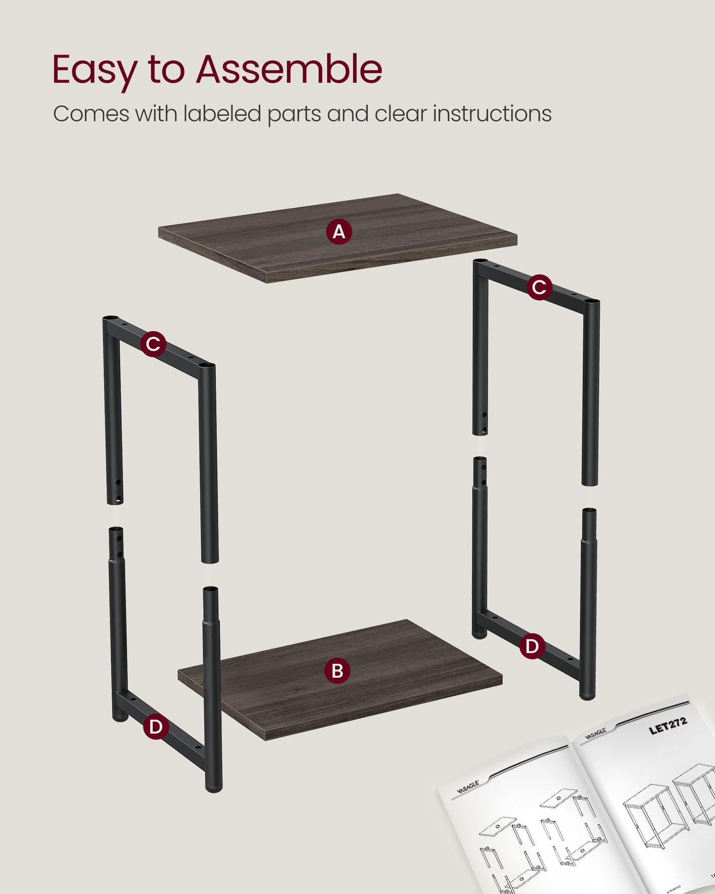 Set of 2 Side Tables Chestnut Brown and Classic Black - HWLEXTRA