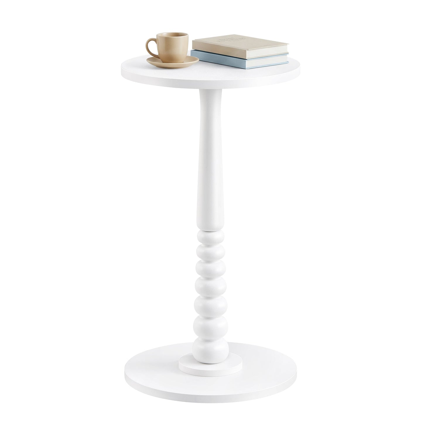 Cloud White Round Side Table with Wooden Legs — 55 cm