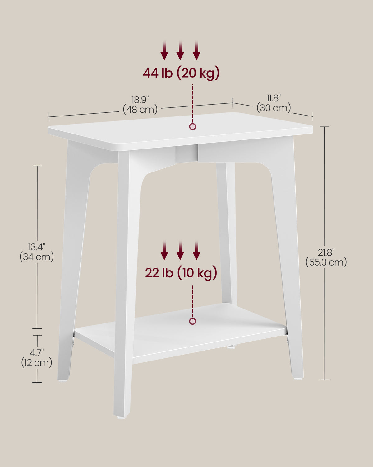 MAEZO Collection - Side Table, 2-Tier Small Rectangular End Table