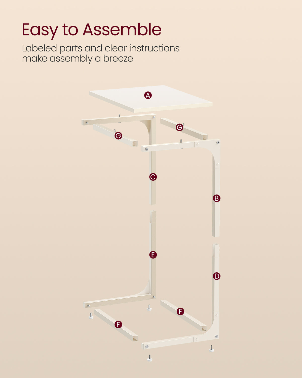 C-Shaped End Table with Metal Frame