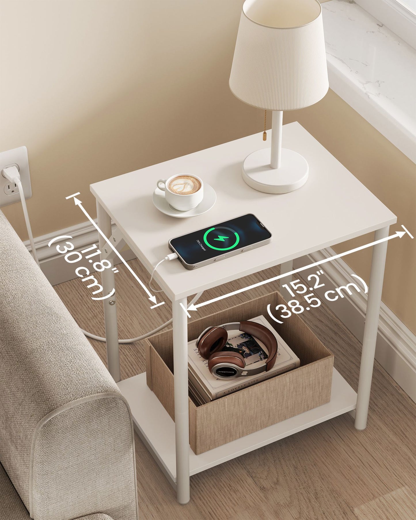 Set of 2 End Table with Charging Station