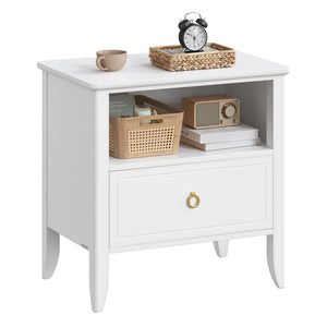 Nightstand, Bedside Table, Side End Table with Drawer and Open Shelf