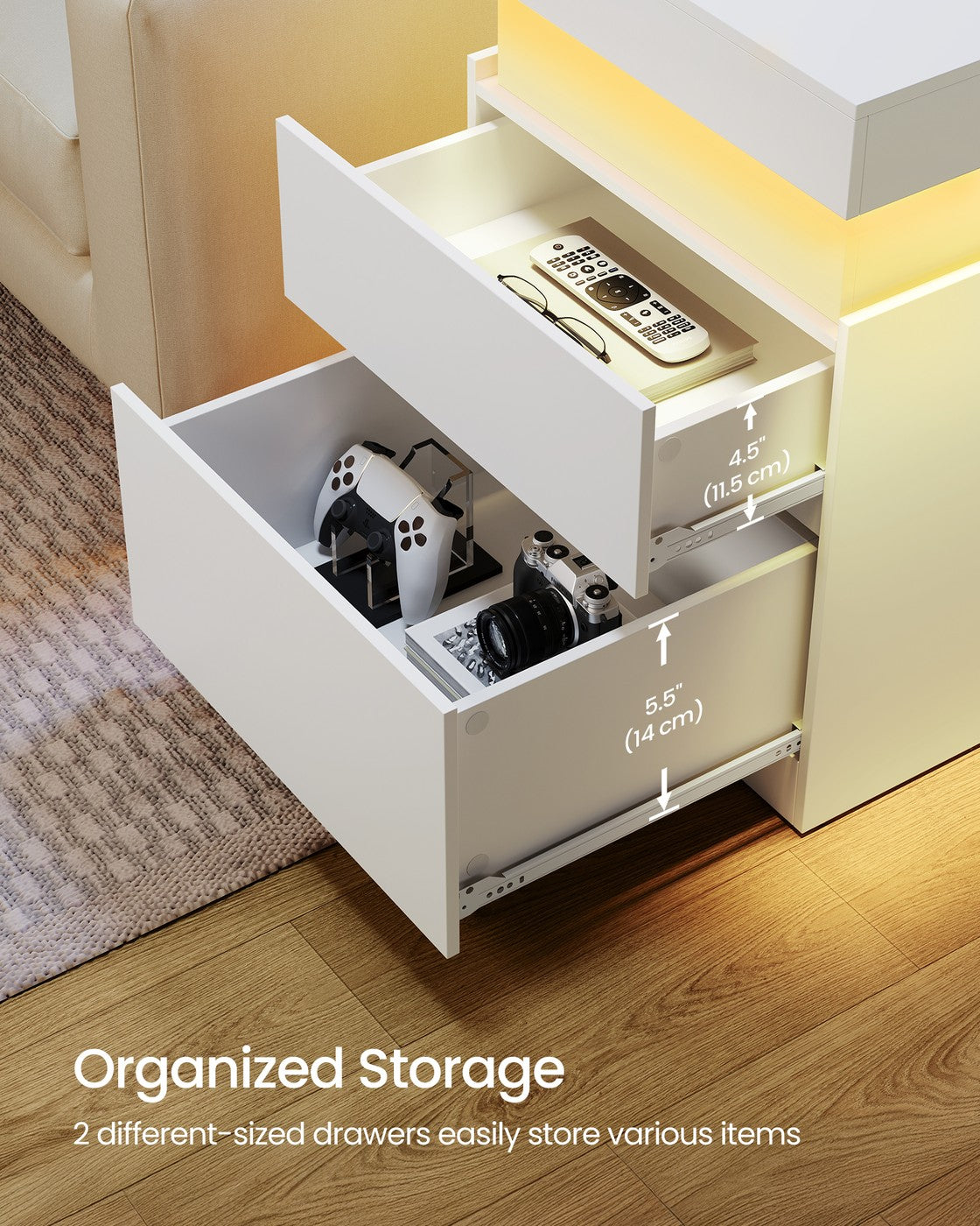 KAILYN Collection - Nightstand with Power Outlets, Sliding Lid