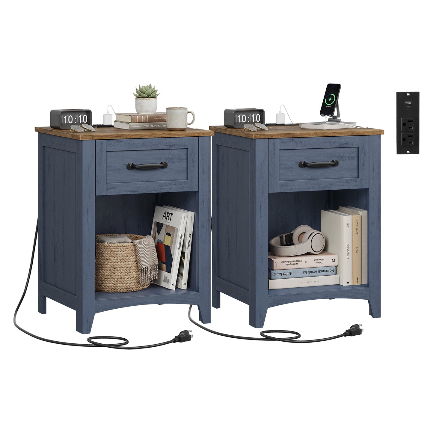 Farmhouse Nightstands with Charging Station, Set of 2 - image 44